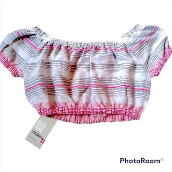 NWT Lemlem Tereza Striped Puff Sleeve Cropped Blouse Artisan Designer - Picture 2 of 4